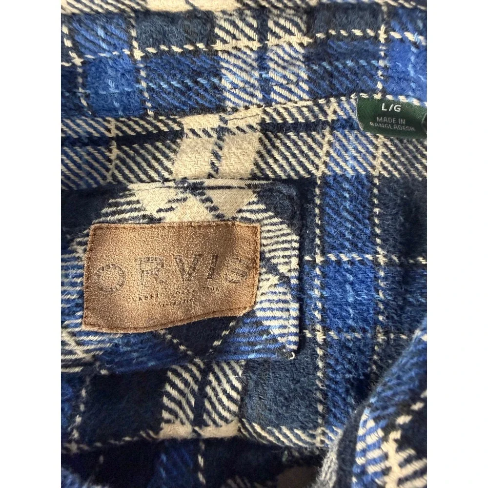 Orvis Mens Blue Cream Plaid Flannel Button Down Shirt Large 131251137013